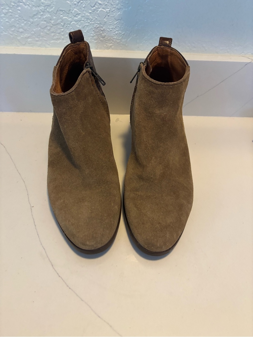 Madewell Boots Womens 8 Charley Ankle Booties Brown Leather Wedge Block Zip